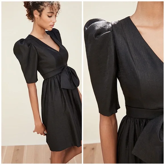 Black Halo Eve Black Puff Sleeve Cocktail Dress Bow Detail 80s Vintage Inspired - Picture 2 of 14